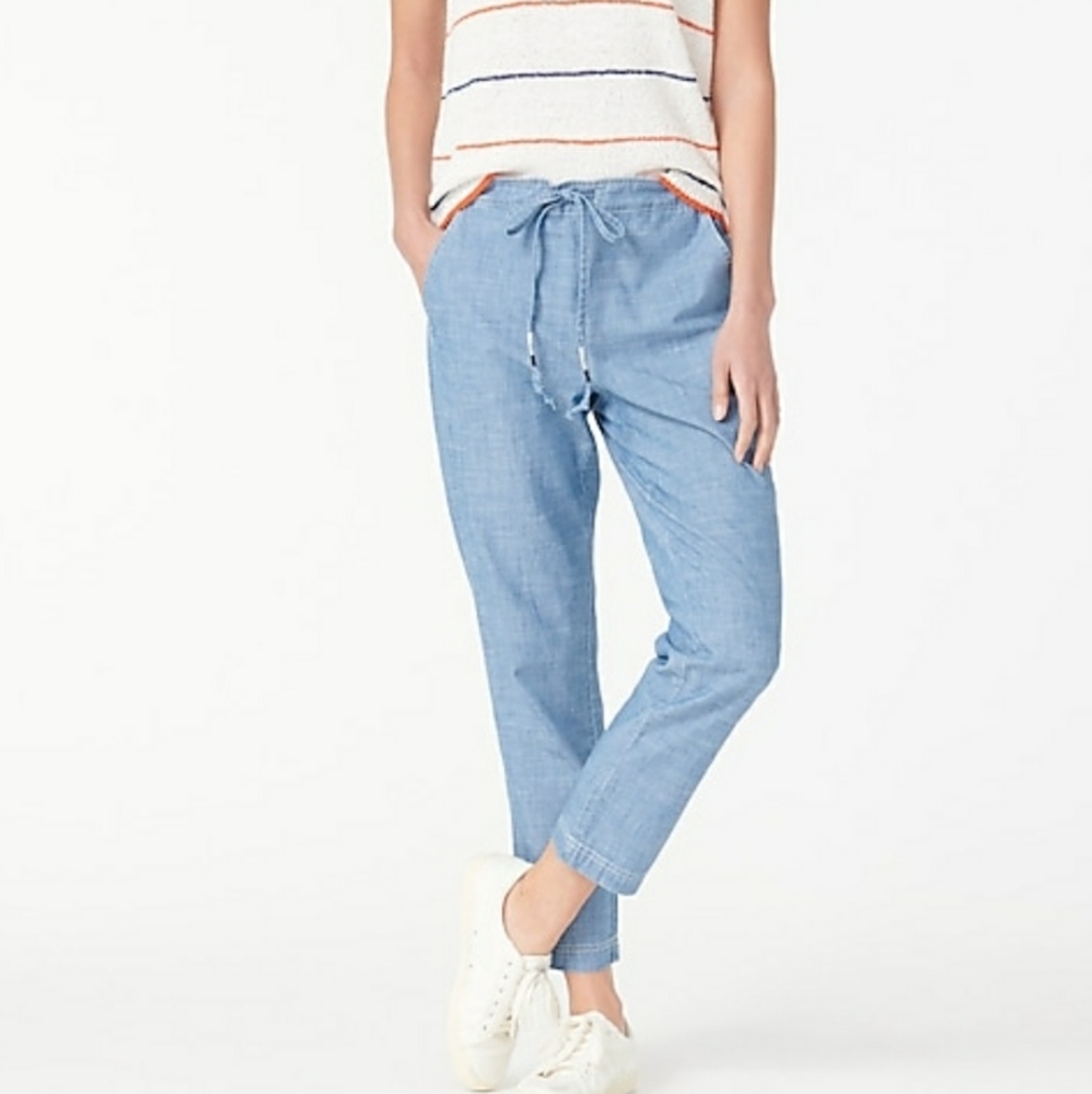 J Crew Tie-Waist Seaside Pant in Chambray